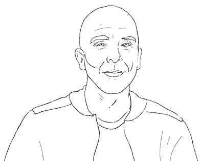 Portrait de Guillaume Blanc, un homme âgé imberbe et chauve, au visage apaisé